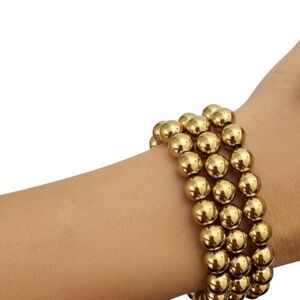 Set of 3 Large Gold Beaded Bracelets on Elastic